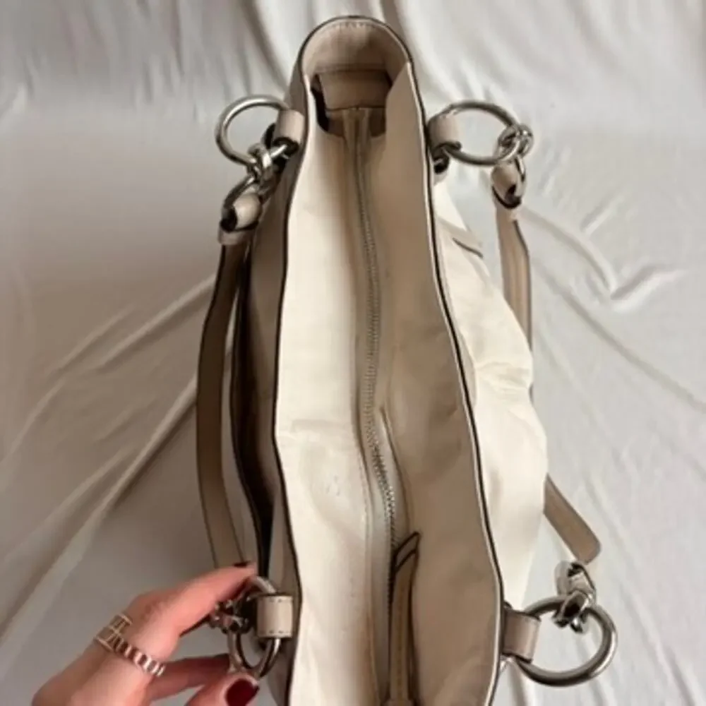 Vintage Coach Alexandra F20812 Cream & Taupe Leather Shoulder Tote